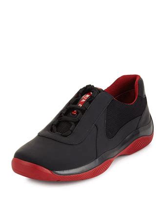 Prada Punta Ala Leather Sneaker, Black/Red 